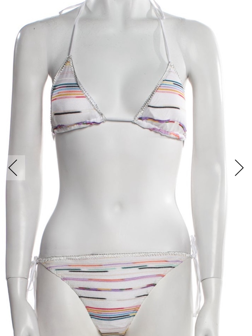 Missoni White Multicolor Stripe Tie Bikini with Dust Bag